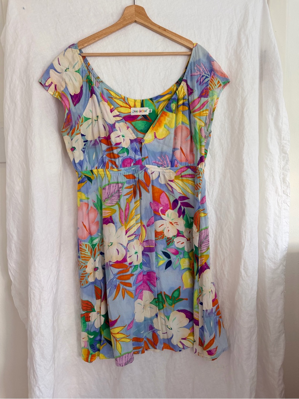Jams World Grandiflora Dress XL Floral Patchwork Empire Short Sleeve Resort